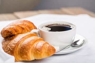 Croissant, Coffee, Breakfast.