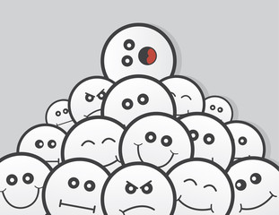 Round faces piled up in various expressions
