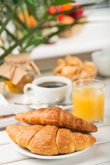 Breakfast, Croissant, Coffee.