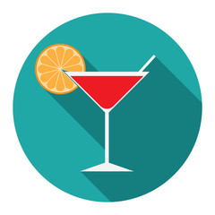 Flat design modern vector illustration of cocktail icon with long shadow, isolated