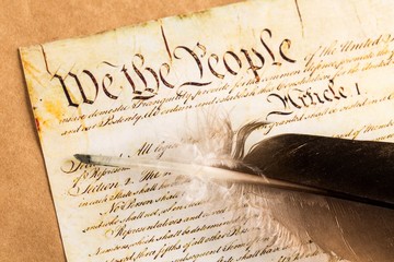 US Constitution, Declaration Of Independence, Quill Pen.