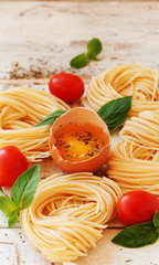 raw egg and noodles with spices