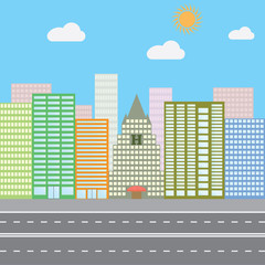 Flat design vector illustration concept for urban landscape city skyscrapers