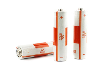 Three primary AA batteries isolated on the white background