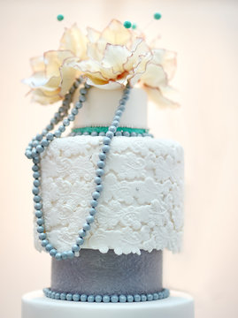 Delicious White And Grey Wedding Cake