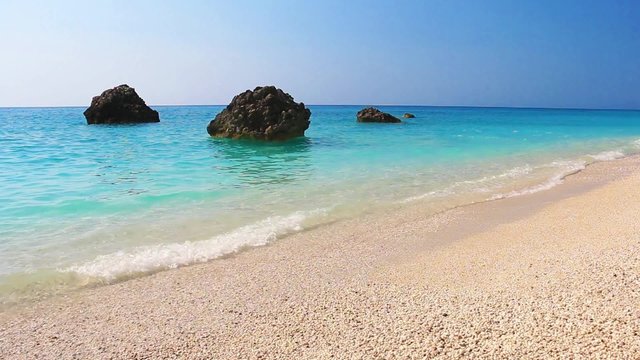 Megali Petra Beach, Lefkada Island, Levkas, Lefkas, Ionian sea, Greece.