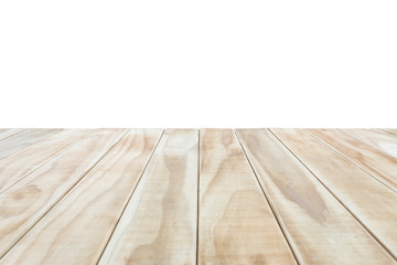 Empty top of wooden table or counter isolated on white backgroun