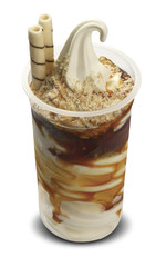 Sundae ice cream in cup on white background