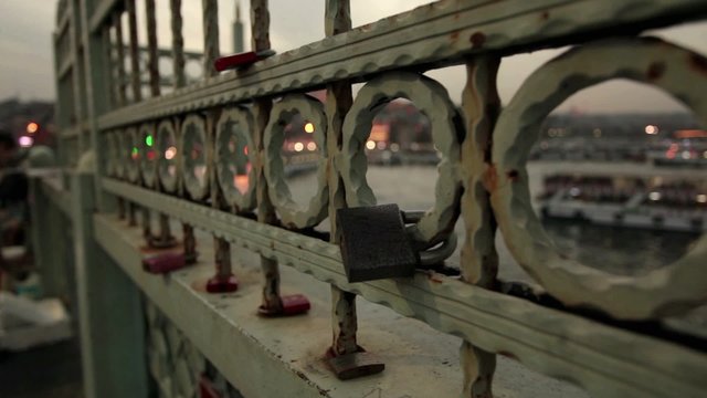 "love" lock at Galata bridge - Golden horn, Istanbul, Turkey