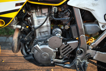 Closeup of motorbike engine.