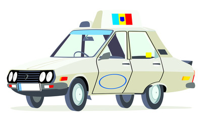 Caricatura Dacia 1310  taxi Rumania blanco vista frontal y lateral