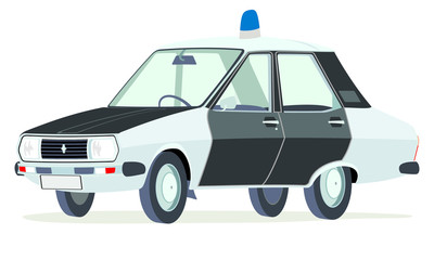 Caricatura Renault 12  policia francesa blanco y negro vista frontal y lateral