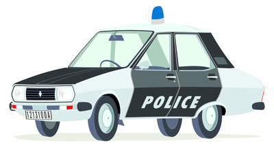 Caricatura Renault 12  policia francesa blanco y negro vista frontal y lateral
