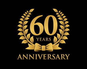 anniversary logo ribbon wreath black background 60