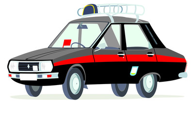 Caricatura Renault 12 taxi Madrid negro vista frontal y lateral