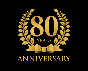 anniversary logo ribbon wreath black background 80