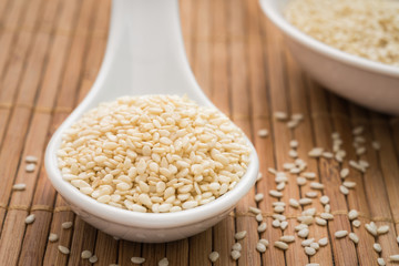 Sesame seeds on spoon