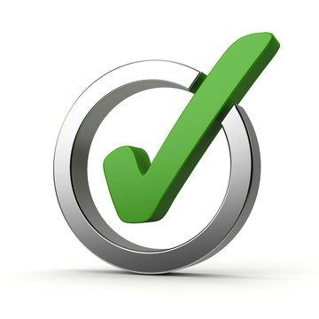 Green and silver checkmark on white background