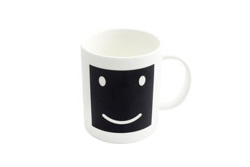 Empty  smile coffee cup or smile coffee mug isolated on white ba