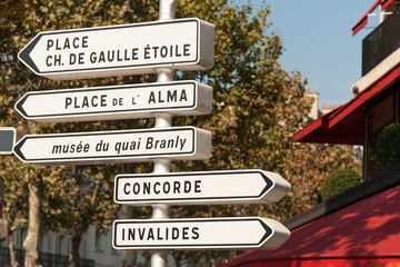 Obraz premium Directional signpost to Parisian landmarks in central Paris