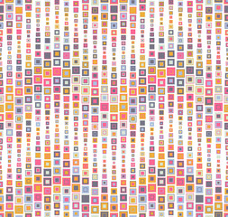 Seamless pattern on a white background. Has the shape of a wave. Consists of geometric elements in color.