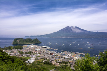 Fototapeta na wymiar 桜島と海潟の海
