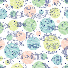 Kids seamless pattern with fish.