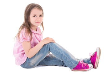 cute little girl sitting isolated on white © Di Studio