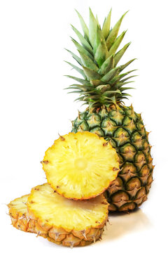 Fresh Pineapple with leaves, Fruit, White Backgrounds.