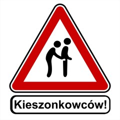 Kieszonkowców, Uwaga, ostrzeżenie, informacja, znak, czerwony biały, pl