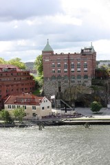 Gothenburg harbor area on a cloudy day in Sweden, 
