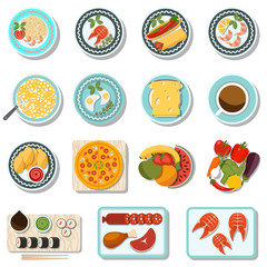 dishes flat icons set