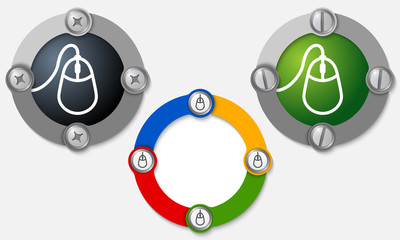 Set of three colored frames and mouse