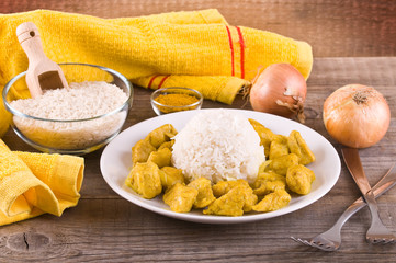Chicken curry with rice Caribbean. 