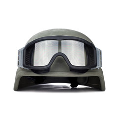 Helmet and tactical goggles isolated on white background