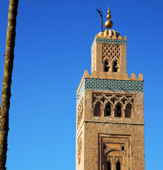 Fototapeta na wymiar history in maroc africa minaret religion and the blue sky