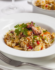 Seafood risotto with octopus and clams