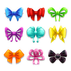 Set of cute colorful bows, isolated vector elements, gradients only
