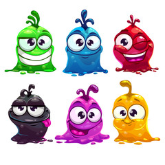 Funny cartoon liquid characters, vector illustration, isolated on white