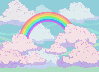 Background with clouds and rainbow