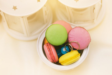 wedding rings on macaroons variety