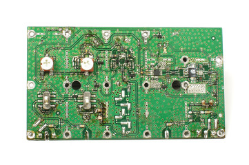 Messy PCB after resoldering and modification real electronics engineering process