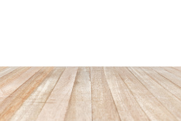 Empty top of wooden table or counter isolated on white backgroun