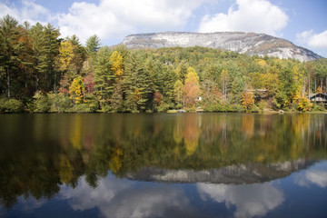 Whiteside Mountain and Lake Reflections in the Fall