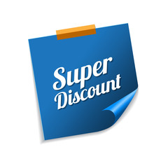 Super Discount Blue Sticky Notes Vector Icon Design