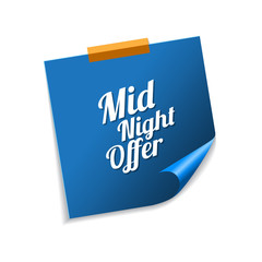 Midnight Offer Blue Sticky Notes Vector Icon Design