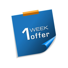 1 Week Offer Blue Sticky Notes Vector Icon Design