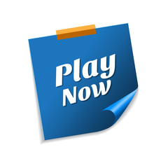 Play Now Blue Sticky Notes Vector Icon Design