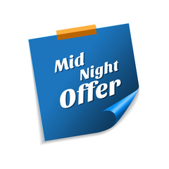 Midnight Offer Blue Sticky Notes Vector Icon Design