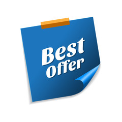 Best Offer Blue Sticky Notes Vector Icon Design